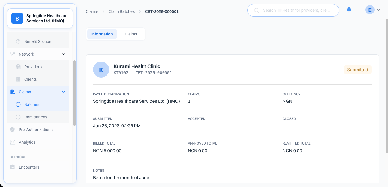 Claim batch: an immutable submission envelope