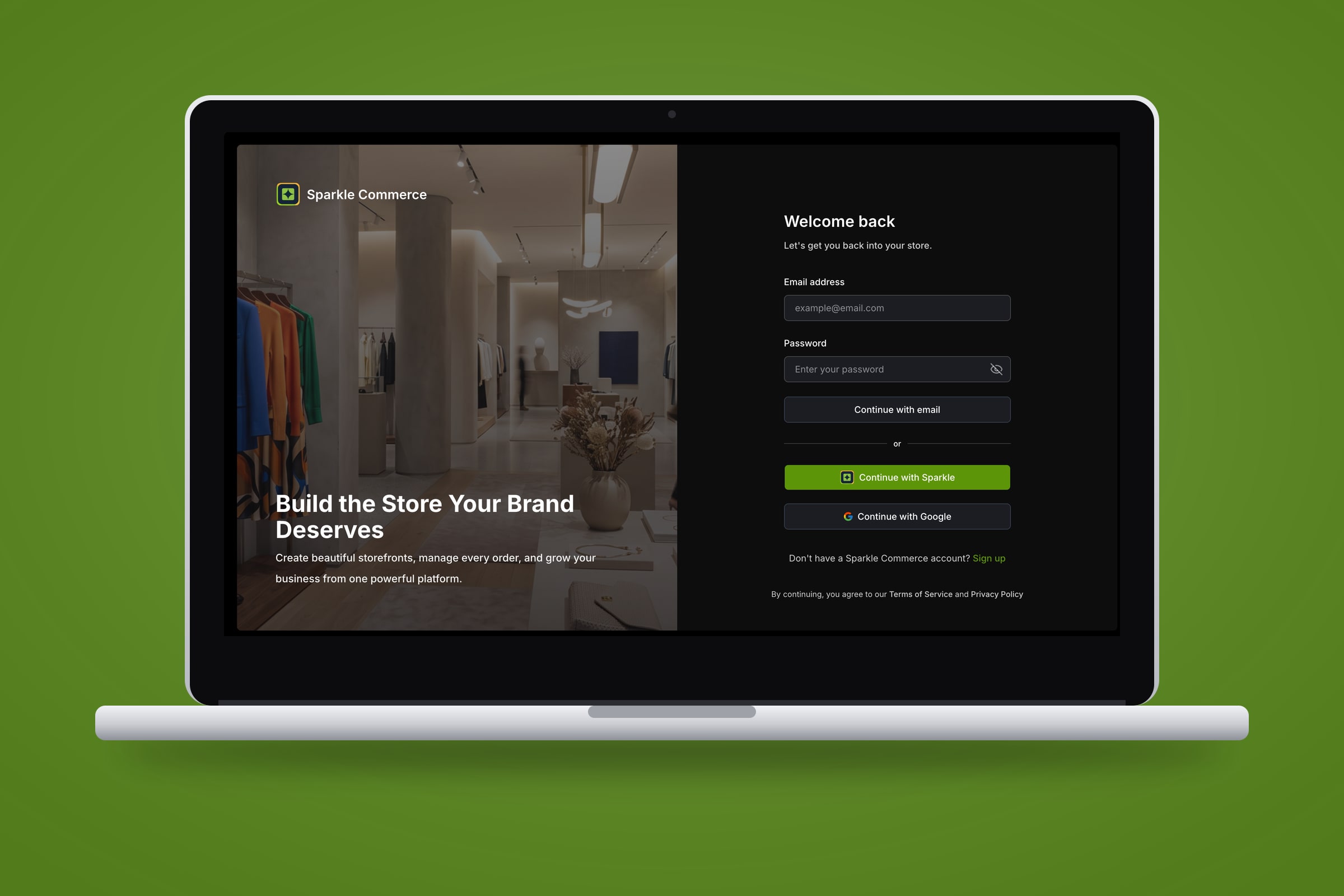 Sparkle Commerce merchant sign-in